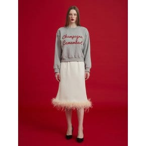 FUR TRIMMING MIDI SKIRT - IVORY