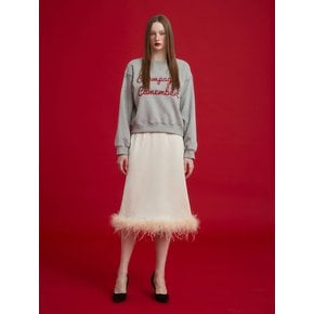 FUR TRIMMING MIDI SKIRT - IVORY