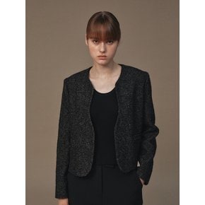 COLLARLESS TWEED JACKET (BLING BLACK)