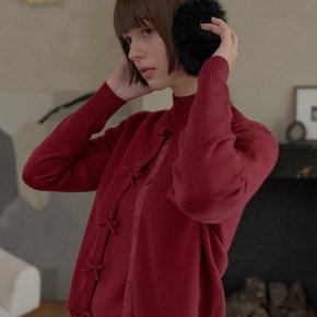 CASHMERE BLEND RIBBON CARDIGAN_Cherry Red