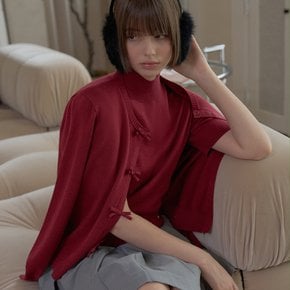 CASHMERE BLEND RIBBON CARDIGAN_Cherry Red