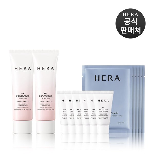 [내일도착/단독]헤라 UV 프로텍터 톤업 듀오 50ml 2개 (선 15ml 6개+앰플마스크 5매)