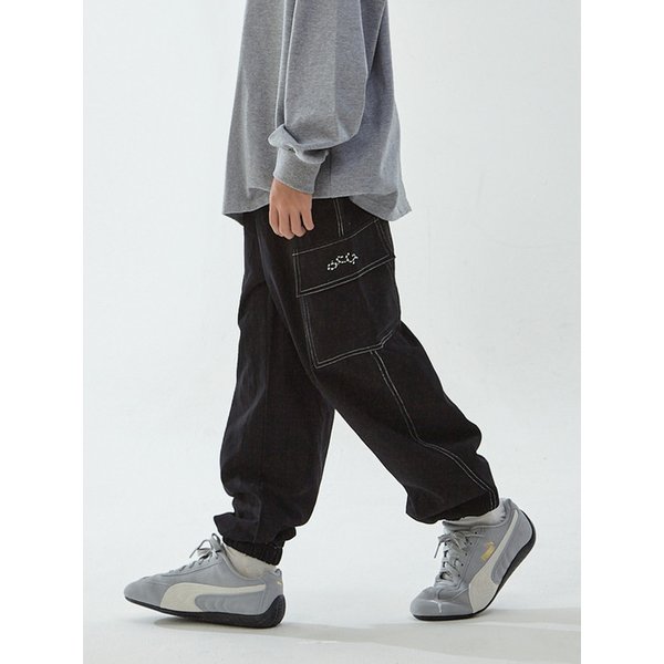 B83 면 카고포인트 팬츠(블랙)