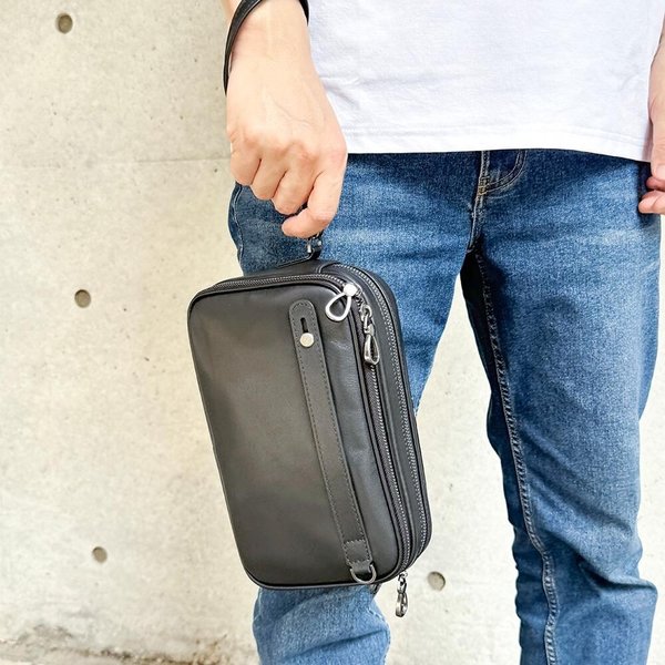 [옷자락] 남성용 가죽 캐주얼 지퍼 크로스백 블랙 클러치