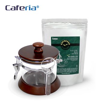 코맥 Caferia 나무/아크릴 밀폐용기 500ml+에스프레소 200g(CA1-C1) [보관용기/볶은원두/커피콩/드립커비/커피용품]