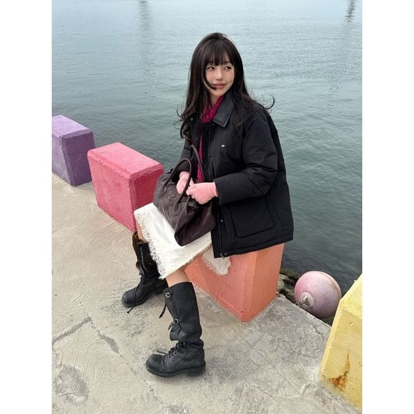 [해삐PICK]레자 배색 카라 덕다운 워크자켓 OP5WMA680