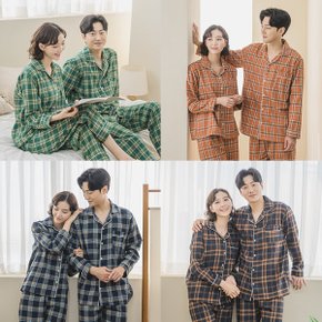 [창고방출] 클래식체크 면혼방 Y카라 파자마 상하세트_미판매