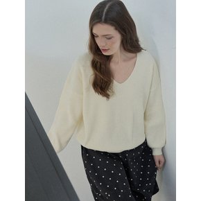 V-neck Oversized Knit Pullover - CREAM