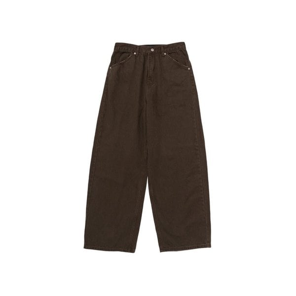 VINTAGE COTTON WIDE CURVED DENIM PANTS (BROWN)