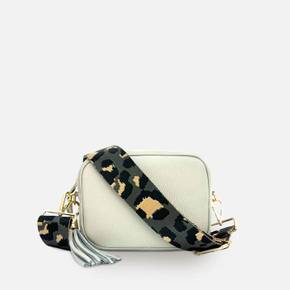 3987741 Apatchy London Light Grey Leather Crossbody Bag With Leopard Strap