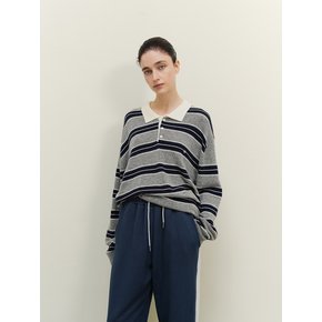 Wool Stripe loosefit knit - Navy