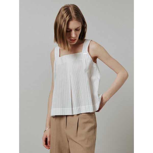 와이드 플리츠 슬리브리스 블라우스_2COLORS