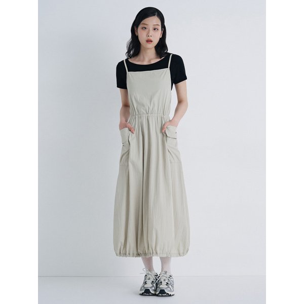 여성 허리 스트링 아웃포켓 원피스 (BEIGE) (HB5OP54)