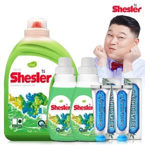 강호동의 쉬슬러 액상 세제 유칼립투스 3.05L 1개+유칼립투스 650ml 2개+치석케어 치약 100g 2개.