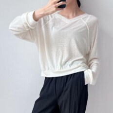  여자 야들야들 빅사이즈 V넥 라글란 맨투맨 (10279658)
