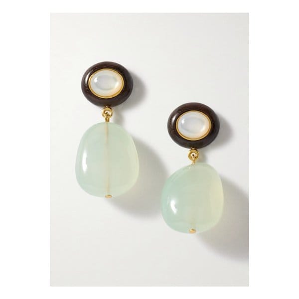 리지 포르투나토 로렐 골드 도금 우드 캘세더니 자개 이어링 라이트 블루 46376663162907515