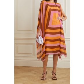 Cape-effect striped silk-crepe dress 오렌지 1647597347019758