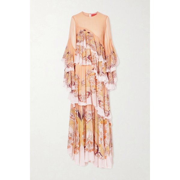 라더블제이 네이아드 티어드 플로럴 프린트 실크 시폰 맥시 원피스 46376663163024295