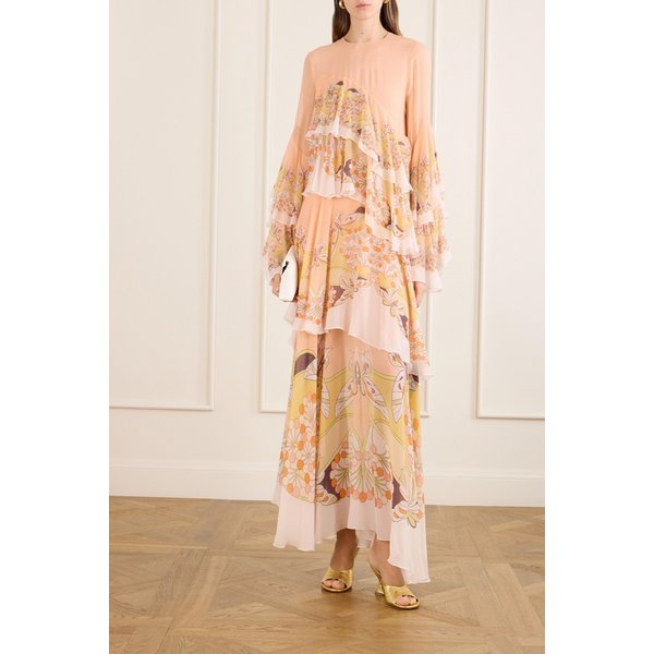 라더블제이 네이아드 티어드 플로럴 프린트 실크 시폰 맥시 원피스 46376663163024295