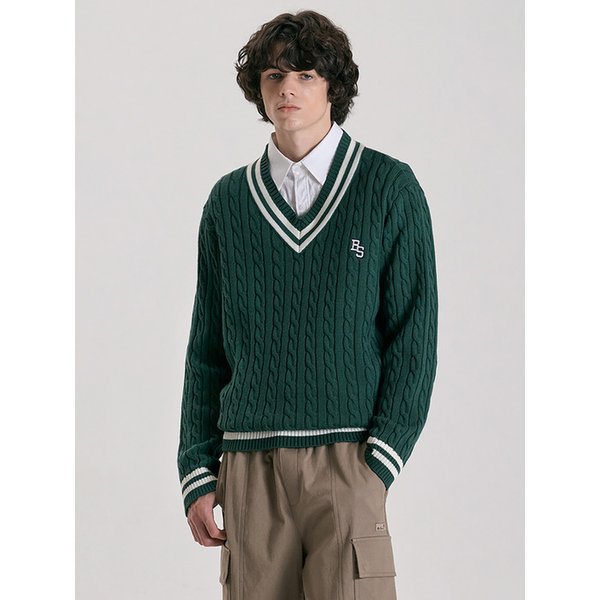 남성 브이넥 케이블 니트 BNDSW421M