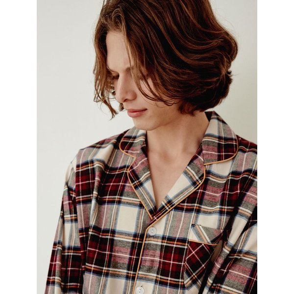 남성 발렌타인체크 긴소매 카라 투피스 잠옷