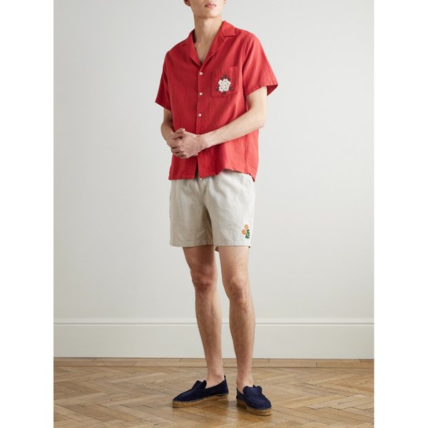 포르투기스 플란넬 스프링 스트레이트 레그 자수 리넨 코튼 블렌드 쇼츠 46376663163010572