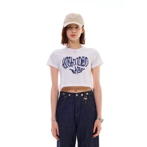 HEART SLOGAN CROP T-SHIRT / BLUE