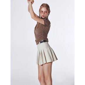 High Neck Side Ruched Top (BROWN)