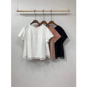 (77가능)노사 시스루 레이어드 플레어 반팔 티셔츠 3color
