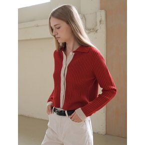 COLOR BLOCK CARDIGAN / RED