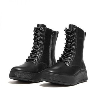 이스퀘어 3656129 FitFlop F-Mode Leather Lace-Up Flatform Ankle Boots