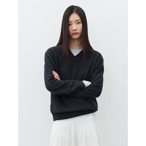 (우먼)파인 메리노 울 100 브이넥 니트 차콜