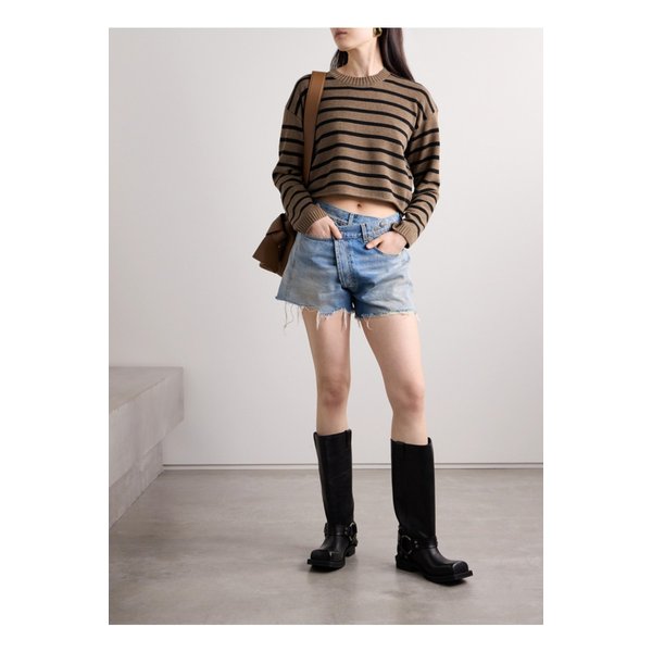 데니미스트 크롭 스트라이프 코튼 혼방 스웨터 브라운 1647597342806572