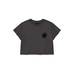 우먼 크롭 오버핏 코사지 티셔츠 차콜 CO2402ST85CH