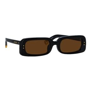 x Linda Farrow Azzurro Rectangular Sunglasses (Black/ Yellow Gold/ Brown)