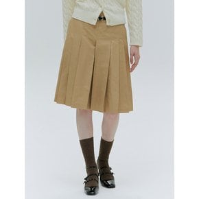 LOW-RISE PLEATS MIDI SKIRT (BELT SET)[BEIGE][NAVY BLACK]