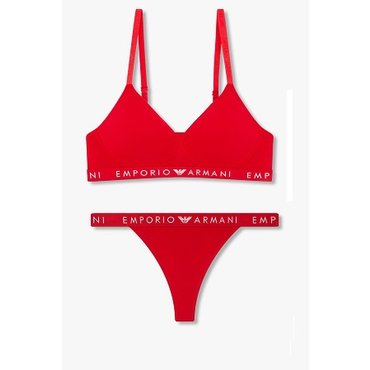 EMPORIO ARMANI 여성 로고 밴딩 소프트 컨투어 브라&티팬티 세트(0824381529,0824310521)