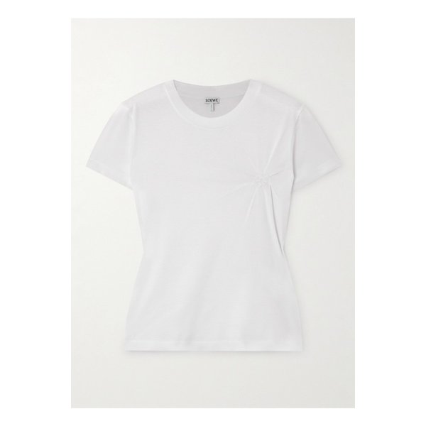 개더 자수 코튼 혼방 피케 티셔츠 화이트 1647597350671187