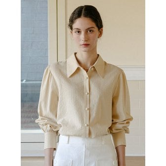 언에디트 Shirring Stripe Punching Shirt_Beige