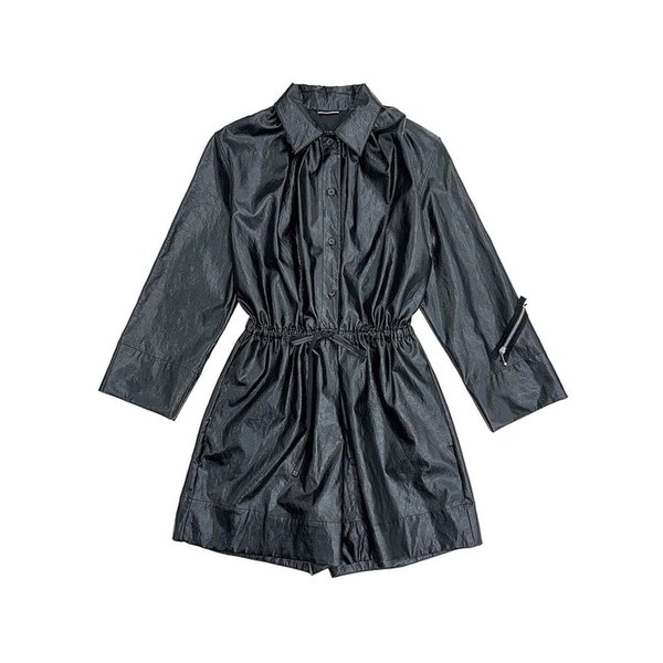 BLACK FAUX LEATHER BIKER DETAIL JUMPSUIT