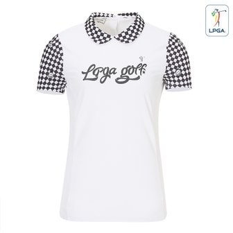 LPGA 여성 체크패턴 배색 제에리 티셔츠(L182TS652P)