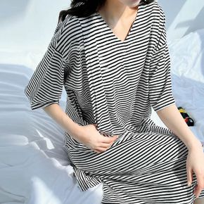 브이넥 숨김 수유구 여름 수유 원피스 반팔 수유복 홈웨어_P427133474