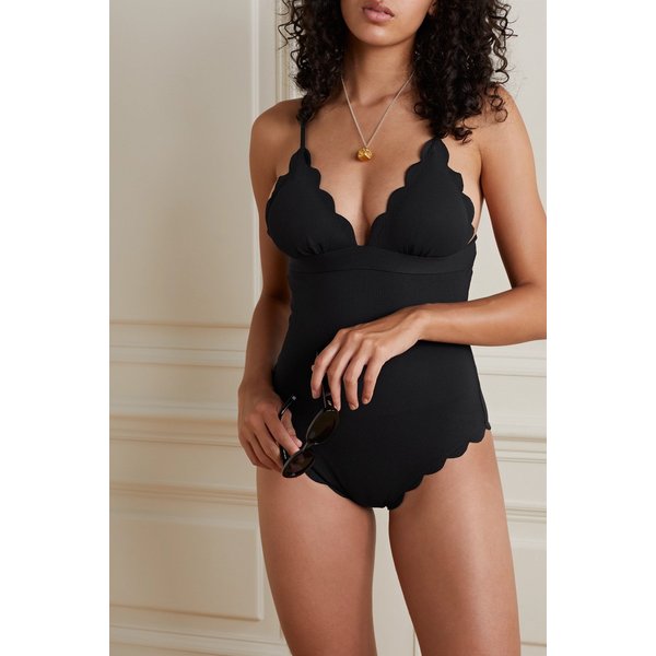 산타 클라라 마이요 스캘럽 스트레치 크레이프 스윔수트 블랙 45666037504804076