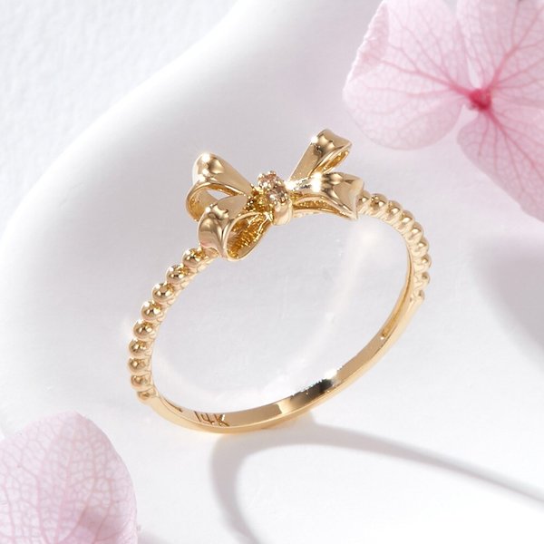 [비앤비골드] 14K 쁘띠 꼬냑볼 리본 볼볼 반지 SRS42179