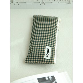 flat pencil case - corduroy green check(topside zipper)