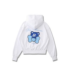 Ribbon BadBear Crop Hoodie White