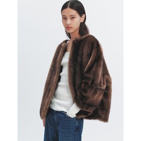 COLETTE FAUX FUR JACKET DARK BROWN