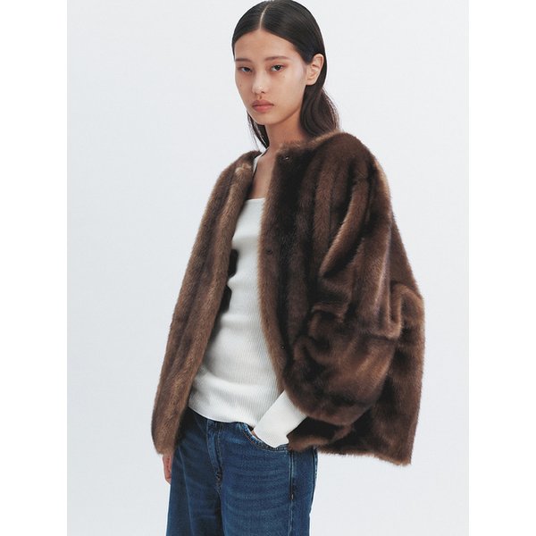 COLETTE FAUX FUR JACKET DARK BROWN