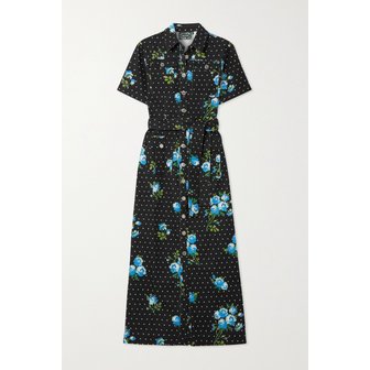 리처드 퀸 리차드퀸 Belted Printed Denim Midi Shirt Dress 블랙 36093695688921770
