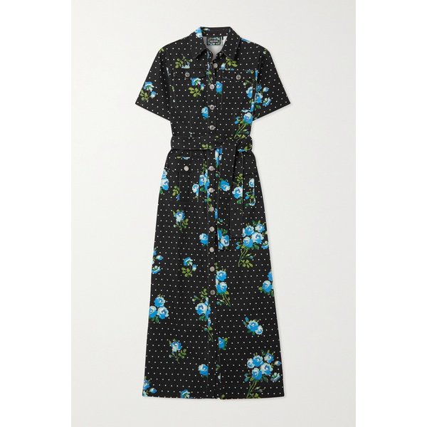 리차드퀸 Belted Printed Denim Midi Shirt Dress 블랙 36093695688921770